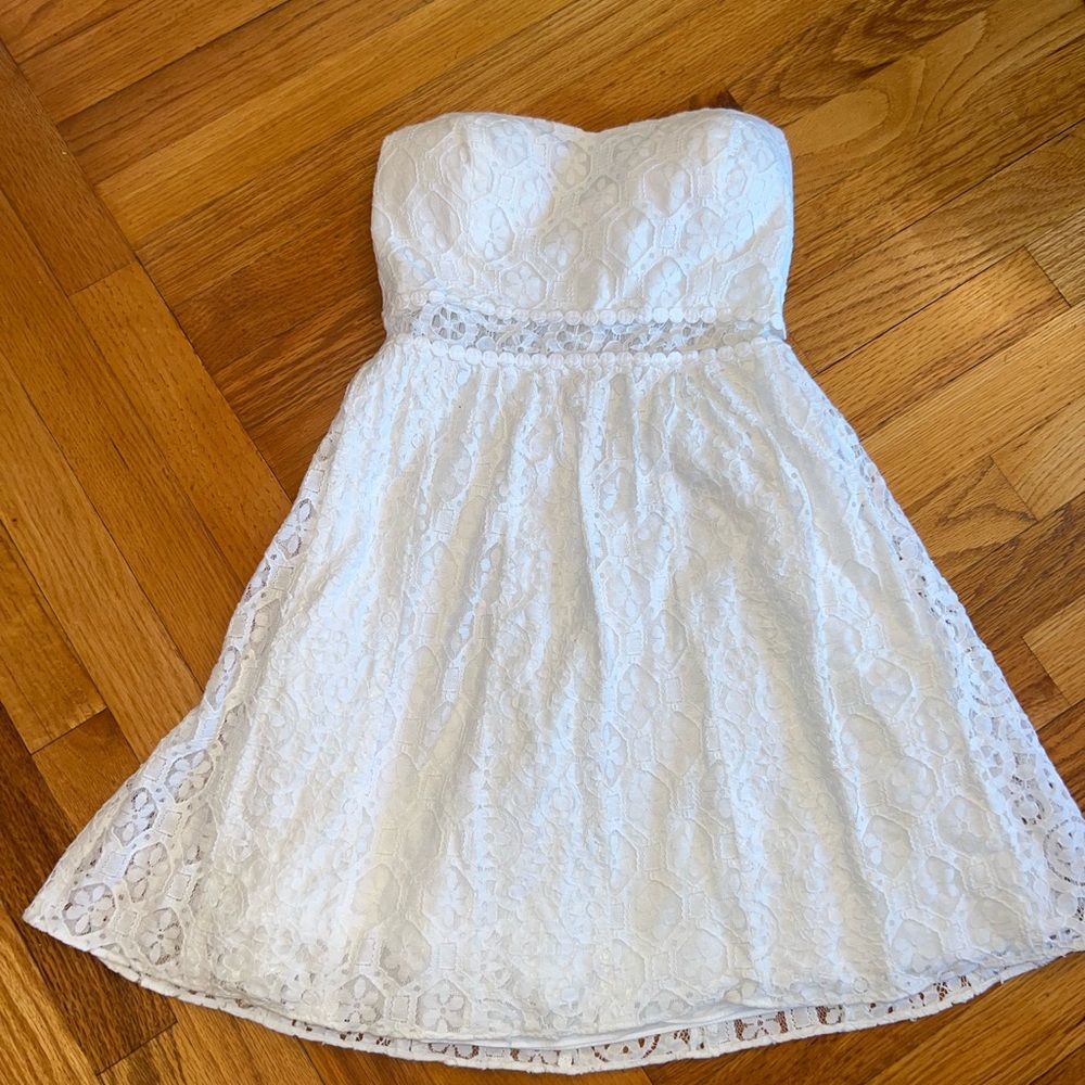Lilly Pulitzer Graduation Dress Strapless White Cotton Lined Hex Lace Brett  XS